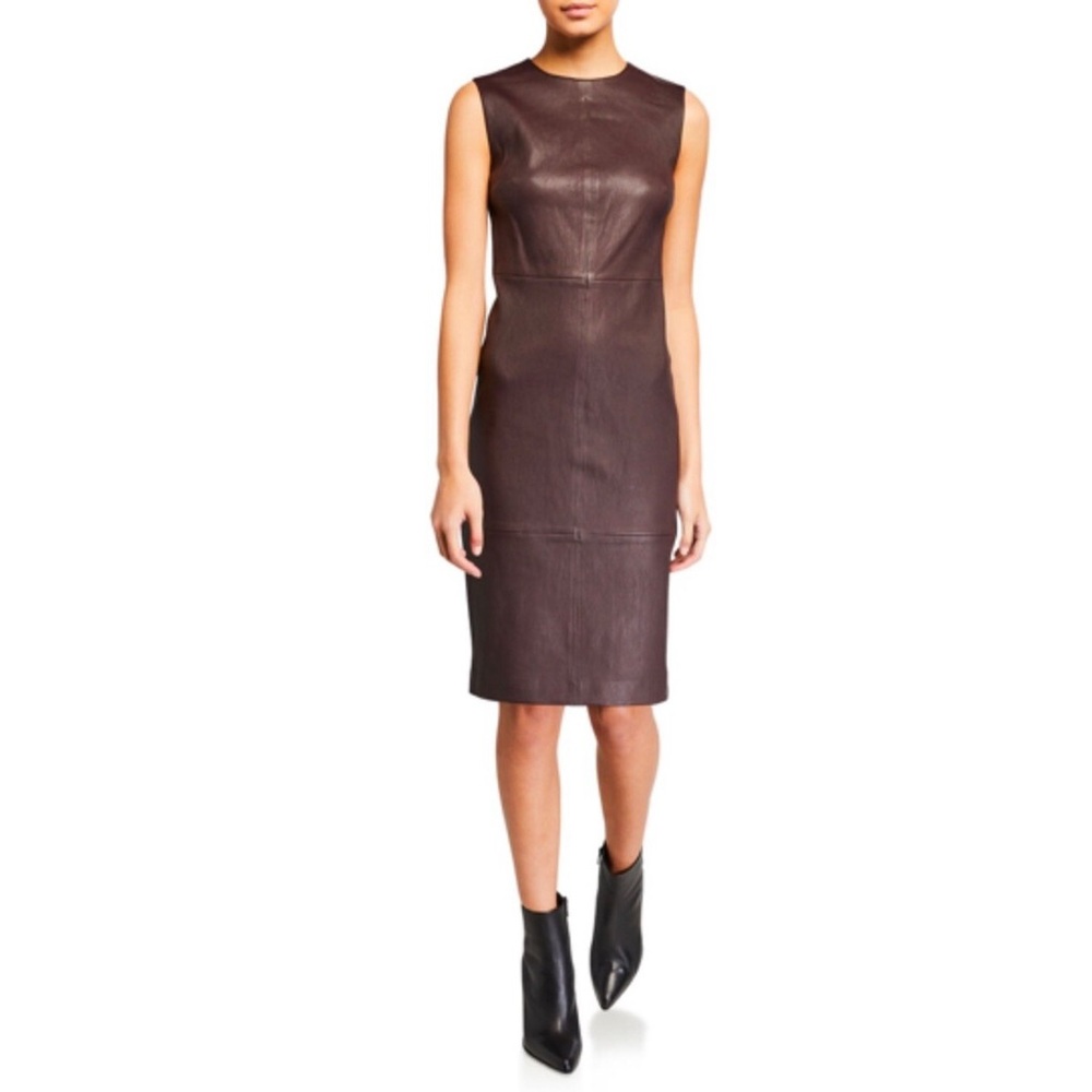 Vince 100% Lamb Leather Chocolate Brown Midi Dress